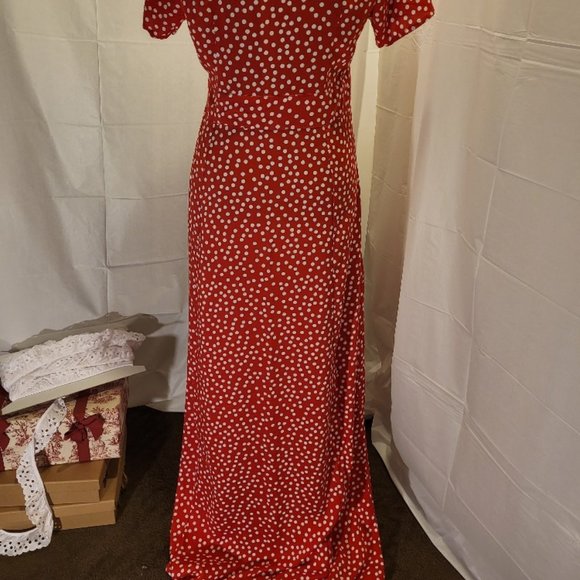 💋❤️Miss Selfridge Red & White Dot Button Down Maxi Dress Size 8 - Picture 8 of 12